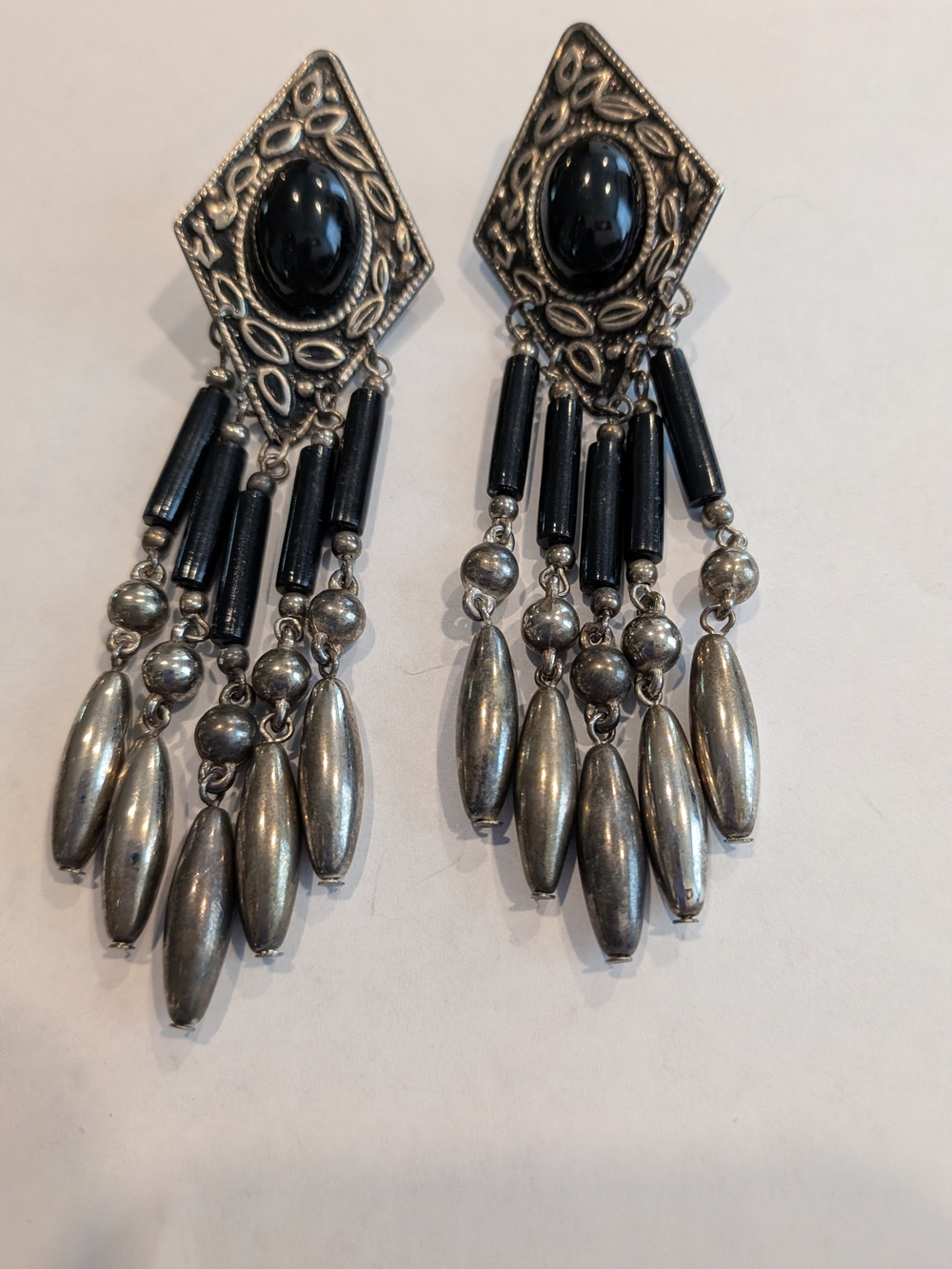 B#2: Vintage Black and Silver Dangle Statement Earrings - Women Jewelry
